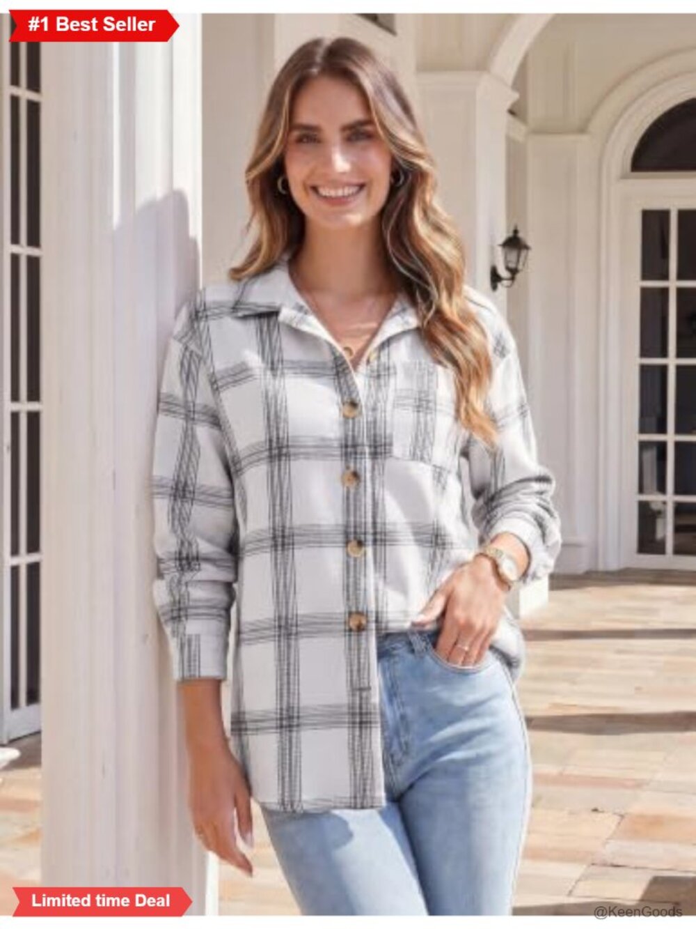 Flannel Shacket Plaid Button Down Long Sleeve Shirt Casual Jacket - Picture 2 of 6